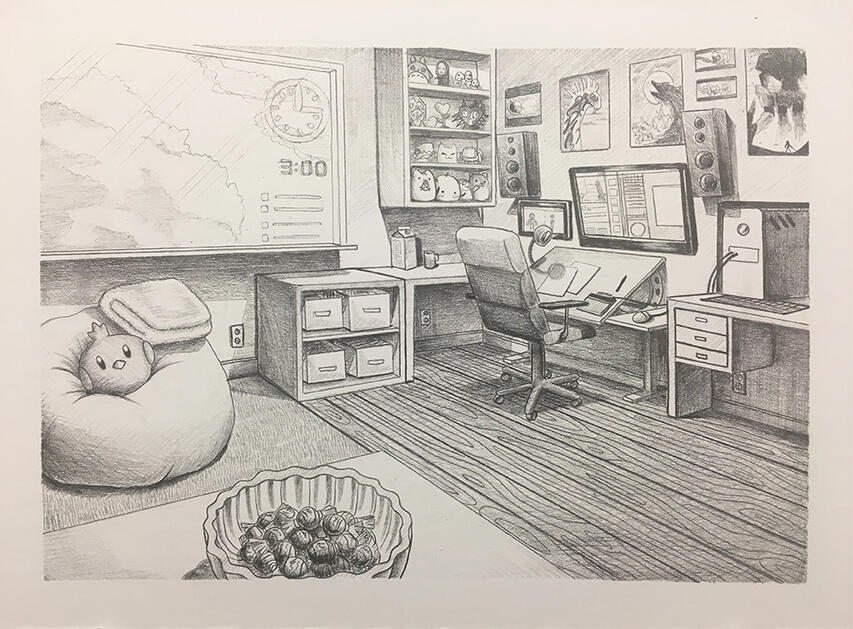 Dream Studio. 2019, graphite on paper.